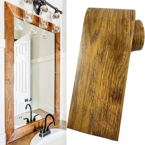 32.8Ft Brown Border Peel &Stick Wood Grain Wallpaper Border Removable Waterproof Bathroom Mirror Frame Sticker (Brown)