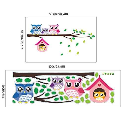 BIBITIME Owl Family Playing on Branches Wall Decal Sticker Nursery Wallpaper Decals