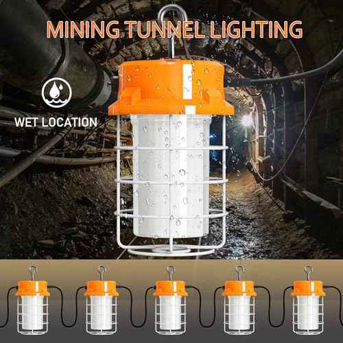 80W LED Temporary Work Light 12000lm 5000K Daylight White Portable Hanging Construction Lighting Led High Bay Light for Workshop Mine Job Site Lighting