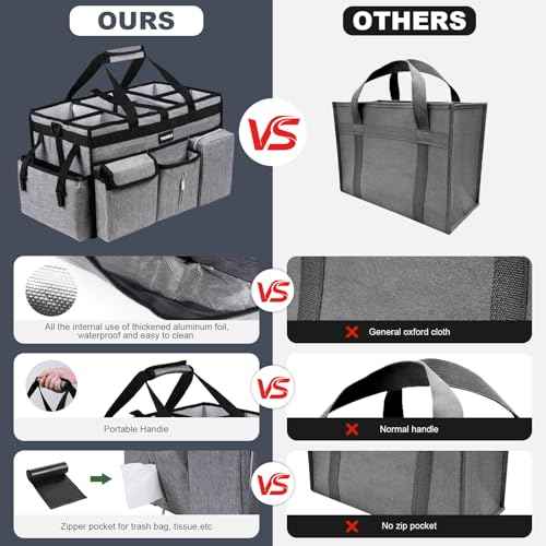 Large Cleaning Caddy Bag with Rigid Support Board, Cleaning Organizer Tote with Detachable Divider, Adjustable Shoulder Strap & Waist Belt, Cleaning Supply Carrier for Cleaners & Housekeepers