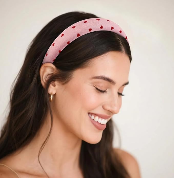 Huachi Valentine's Day Headbands for Women Non Slip Trendy, Heart Headbands for Women’s Hair 1 inch Wide Cute Headband for Girls, Head Bands Elastic Hair Bands Fashion Accessories for Women 4PCS