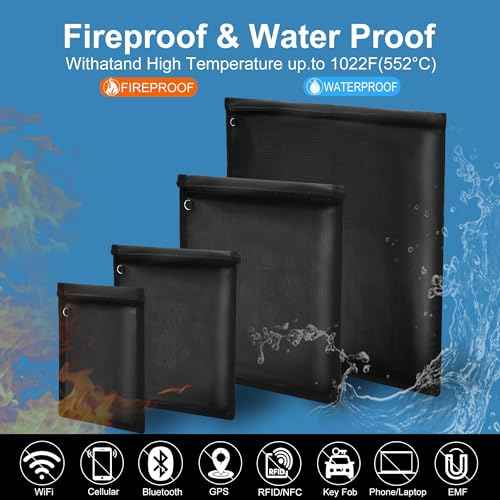 Faraday Bag 4 Pack ? Waterproof & Fireproof Signal Blocking Pouch for Laptop, Tablet, Phone, Car Key ? Anti-Theft & Anti-Tracking Faraday Cage Sleeve