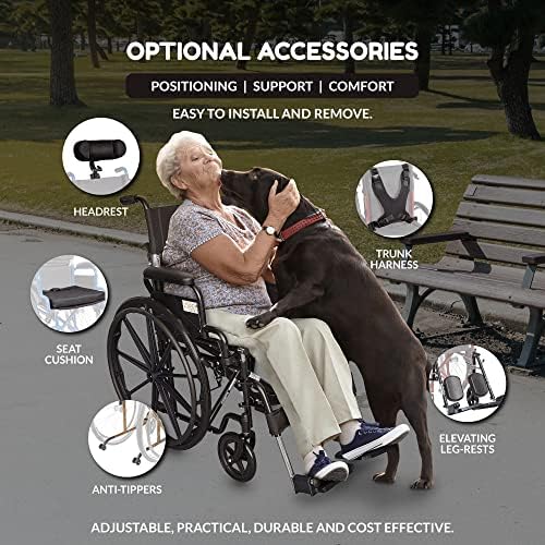 Ziggo 18” Seat Width Pediatric Wheelchair for Kids & Children, Lightweight, Manual Folding Wheelchair w/Safety Belt, Swing-Away Foot Support w/Straps, Desk Length Arm Rests