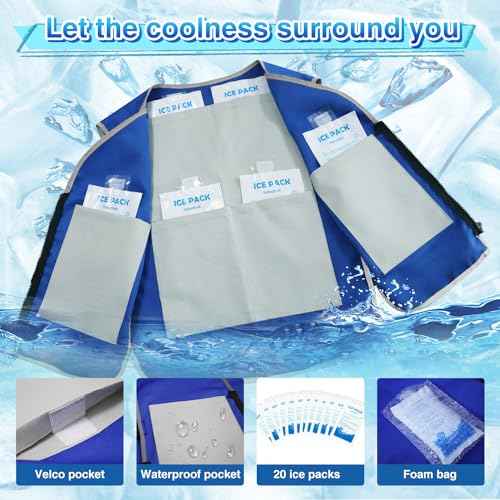 Cooling Vest With 20pcs Ice Packs for Men Women - Ice Cold Vest Adjustable Cool Jacket for Working Hot Weather