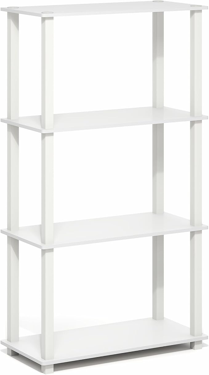 Furinno Turn-S-Tube Storage Shelves, 4-Tier Book Shelf, Corner Shelf, Toolless Open Frame Standing Shelves, for Organization and Storage, Living Room, Garage, Home Office, White