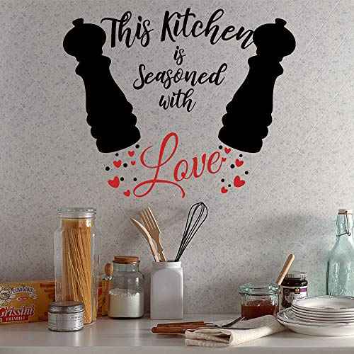 Funny Family Kitchen This Kitchen is Seasoned with Love Vinyl Wall Art Decal Sticker, Family Home Decor Removable Vinyl for Dining Room Living Room Blank Wall (11.8''¡¿23.6'')