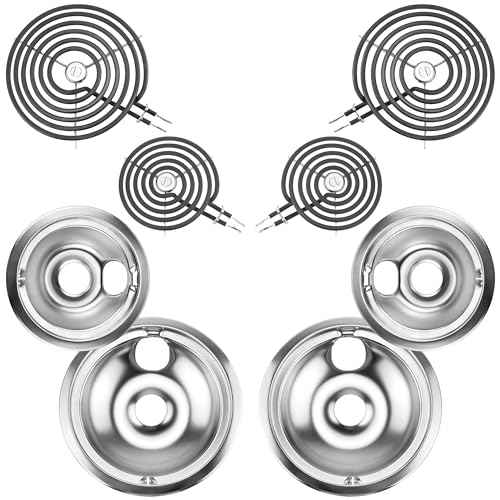 Electric Stove Burner Drip Pans WB31T10010(6") WB31T10011(8")+Electric Stove Burner Replacement WB30M1(6") and WB30M2(8") Compatible for G-E Hot-point Ken-more Electric Range by MIFLUS