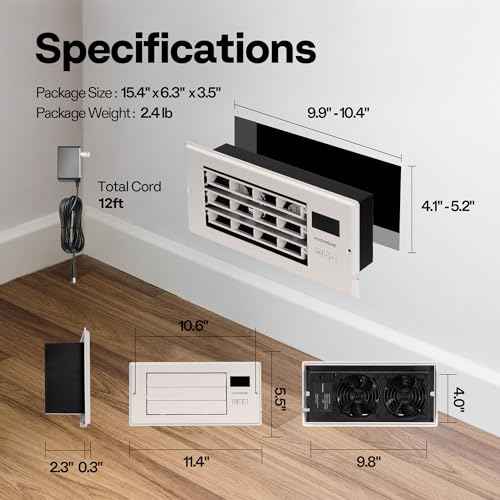 VIVOHOME 4'' x 10'' Opening Register Booster Fan with Adjustable Wind Direction Louver, Smart Intelligent Thermostat & 10-Speed Remote Control - 11.4" x 5.5" Vent Cover for Room, Floor, Wall - White