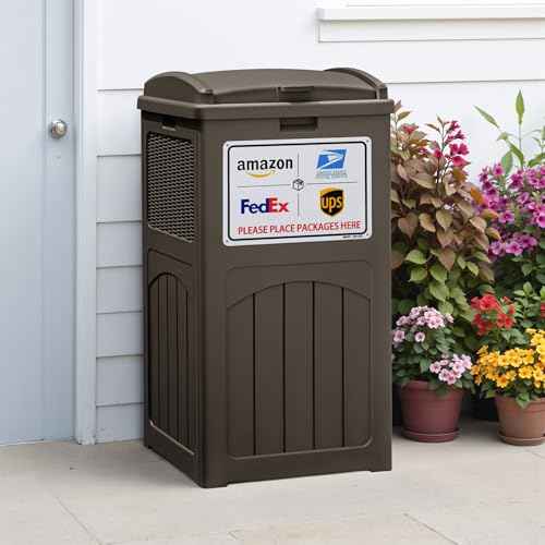 Greesum 33 Package Delivery Box for Outside, Waterproof Resin Garbage Bin with Lid for Hideaway, Deck, Patio, Dark Brown