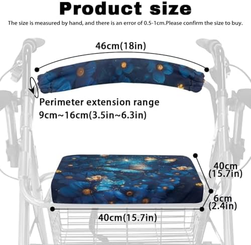 Blue Butterfly Rollator Walker Accessories Walker Seat Covers for Ladies Universal Rollator Walker Seat and Backrest Covers Floral Printed Walkers for Seniors with Seat Gift Covers