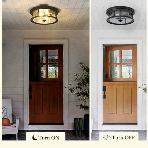 Black Ceiling Light Fixtures Flush Mount Light, 2 Bulb with Glass Flush Mount Ceiling Lights Fixture Bedroom, Indoor Outdoor Ceiling Lights for Porch Hallway Kitchen