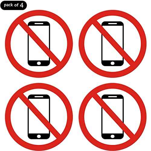 dealzEpic - No Cellphone Use/No Mobile Phone Allowed - Self Adhesive Peel and Stick Warning Vinyl Decal - 3.94 inches in Diameter | Pack of 4 Pcs