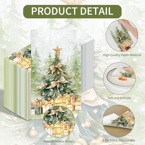 100PCS Christmas Tree Paper Napkins Snowflake Tree Disposable Hand Towels Xmas 3 Ply Decorative Guest Napkins for Lunch Dinner Kitchen Bathroom Winter Christmas Cocktail Party Supplies