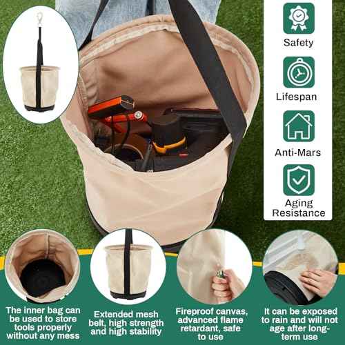 Heavy Duty Tool Canvas Bucket 12 x 12 x 9 Inches Tapered Wall Bucket Bag, Thickened 14 Ounce Canvas Material, Plastic Bottom High Weight Load, Load Capacity up to 100 Lbs