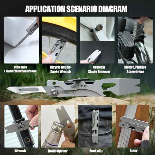 Multitool Pry Bar Wrench Tool with Flat/Phillips Screwdriver Folding Multi-tool Box Cutter Blade Knife, Bottle Opener, Steel Handle, Everyday Carry, Cycling, Camping EDC Pocket Gadget Gifts for Men