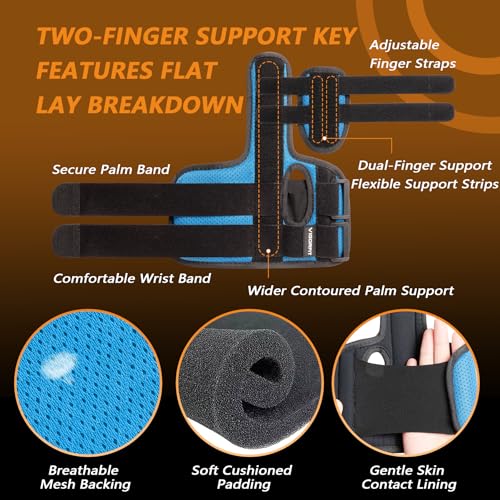 2 Finger Splint for Trigger Finger, Broken Fingers, Knuckle Sprains - Double Finger Support for Index, Middle, Ring Finger, Unisex Sizes, Right Hand, M