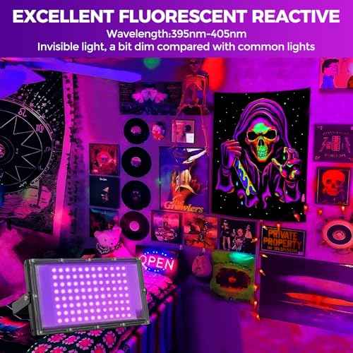 100W LED Black Lights for Glow Party - Waygor UV Blacklight Floodlight 395nm BlackLights Spotlight Purple Black Light Flood Light Fluorescent UV Lights Lamp for Halloween Decor (4 Pack)