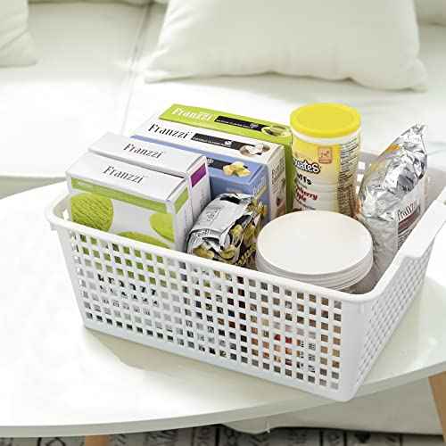 3-Pack Large Plastic Storage Basket, Plastic Storage Bin, White
