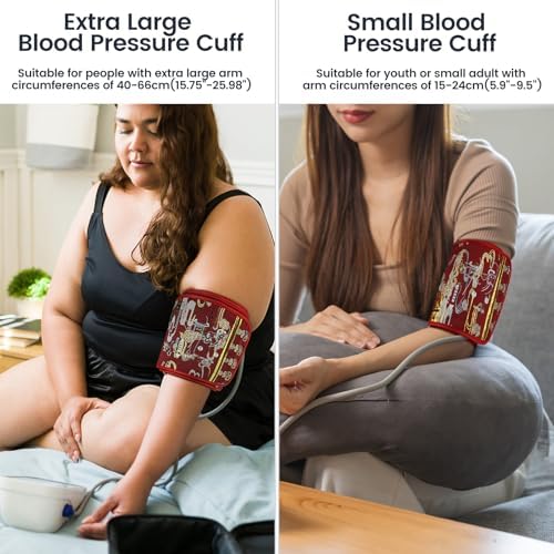 Blood Pressure Cuff *2, Extra Large for Big Arms(40-66cm)&Small Blood Pressure Cuff for Pediatric/Kids(15-24cm) - 6 Different Blood Pressure Connectors are Compatible with Most Bp Monitors(Red)