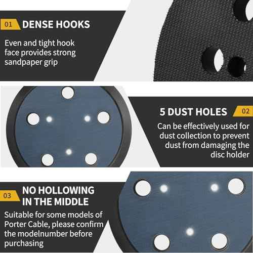 5 Inch 5 Hole Orbital Sander Replacement Pad for Porter Cable 333 333VS Random Orbit Sanders - Hook and Loop Sanding Pad Parts for Porter Cable 13904/13909