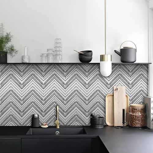 HAOKHOME Black and White Wallpaper Boho Geometric Self Adhesive Textured Wall Paper Modern for Bathroom Decor e 17.7in x 9.8ft