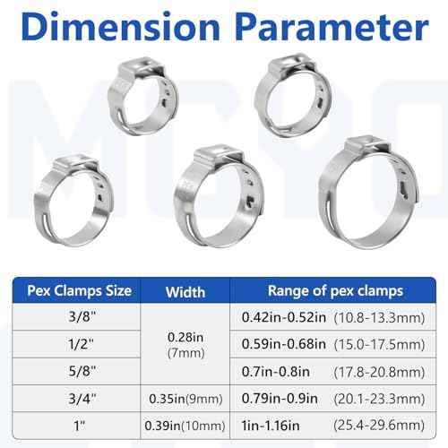 1 Inch PEX Clamps 24pcs Crimp Rings Single Ear Hose Clamps Stainless Steel Fittings Cinch Clamp Ring for Pipe Tubing