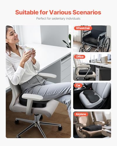 VEVOR Seat Cushion, Cooling Gel + Memory Foam Seat Cushion, Pressure-Relief Wheelchair Seat Pad with U-Shaped Cutout & Removable Cover, Lightweight and Portable for Travel, Car, Office, Airplane