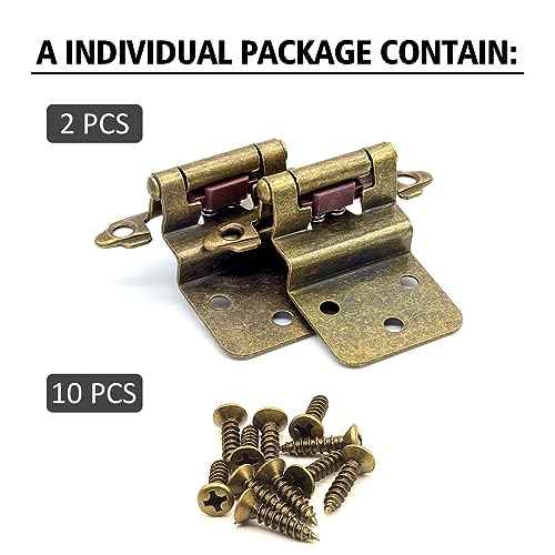 Donanim Antique Brass Inset Cabinet Door Hinges, 30 Pack (15 Pairs) 3/8"" Self Closing Brass Hinges for Cabinet Doors, Kitchen Cabinet Hardware Hinges Brass