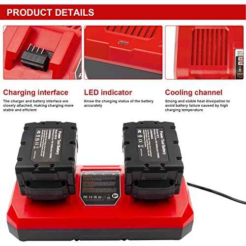 Rapid Dual Charger Replace for Milwaukee 18V Battery Charger 48-59-1806 48-59-1808 48-59-1812 Compatible with 48-59-1890 48-11-1850 48-11-1820 48-11-1835 48-59-1802