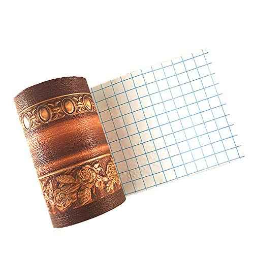 3D Wood Grain Self Adhesive Peel and Stick Waterproof Wall Border Easy to Apply Home Decor Bathroom Kitchen 4 Inch by 16.5 Feet (Dark Brown)
