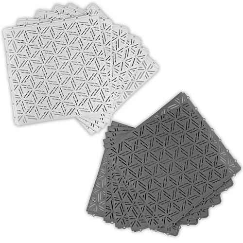 12Pcs Interocking Drainage Floor Tiles 11.8" x 11.8", Modular Interlocking Cushion with Drain Holes, Non Slip Waterproof PVC Drainage Mat for Bathroom, Pool, Shower, Patio, Balcony, Yard