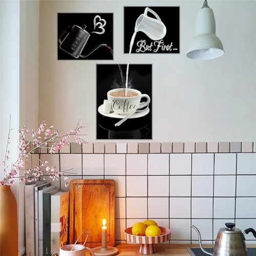 Coffee Theme Wall Decals Set, Creative Making Coffee Wall Stickers, Peel and Stick Vinyl Coffee Wall Decals, Art Decor Wallpaper for Kitchen, Home, Office, Coffee Bar, Cafe Pub, Restaurant, Set of 3