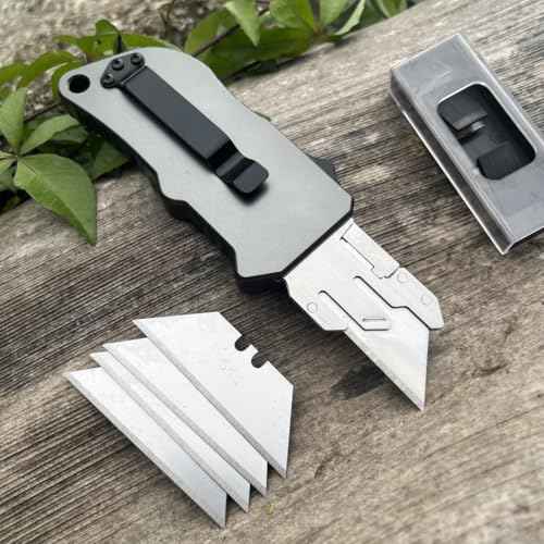 Retractable Box Cutters Utility Knife,Replaceable Blade Pocket Knife With Clip, With 5pcs Spare Blades,Lightweight Aluminum Handle for Outdoor And Indoor EDc, Camping & Survival