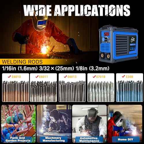 Stick Welder,Portable Welder Machine 110V IGBT Digital Display LCD Upgraded MMA-250A Welding Machine,Hot Start Arc Force Anti-stick Mini Welde (Blue)