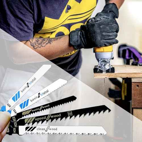 20 Pcs T Shank Jigsaw Blades, Jig Saw Blade Set, Multi-Purpose Jig Saw Blades for Wood, Pruning Plastic Metal Cutting Made with HCS/HSS, Jigsaw Blade, for Most Jig Saw Models