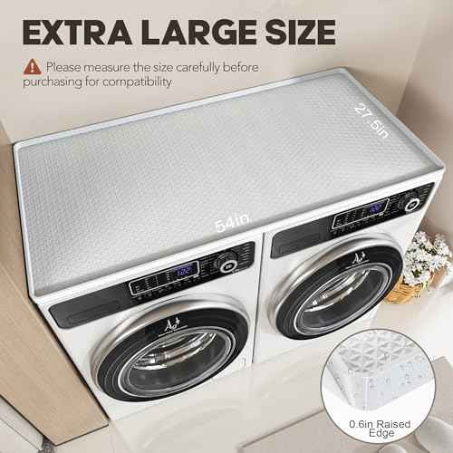 Washer Dryer Countertop, 54" x 27.5" Large Washer and Dryer Covers for The Top, Non-Slip Waterproof Silicone Dryer Top Protector Mat, Washer Dryer Topper for Laundry Room Kitchen Home£¨White£©