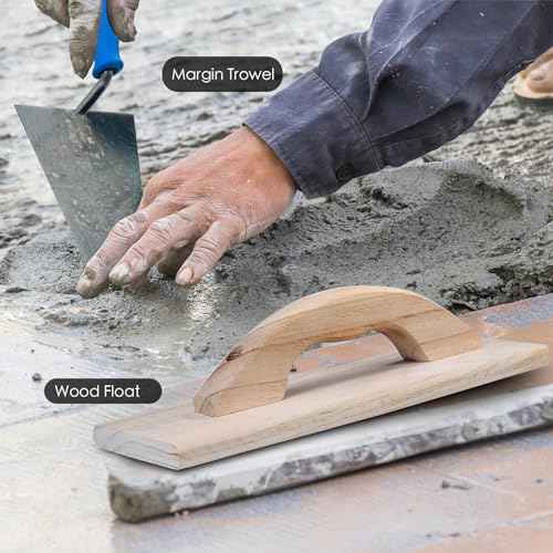 10PCS Concrete Trowel Set, Masonry Hand Tool Set Includes Large Flat Finishing and Pool Trowel, Wood Float, Concrete Edger and Groover, Margin Gauging, Wire Twister, Gloves & Carry Bag