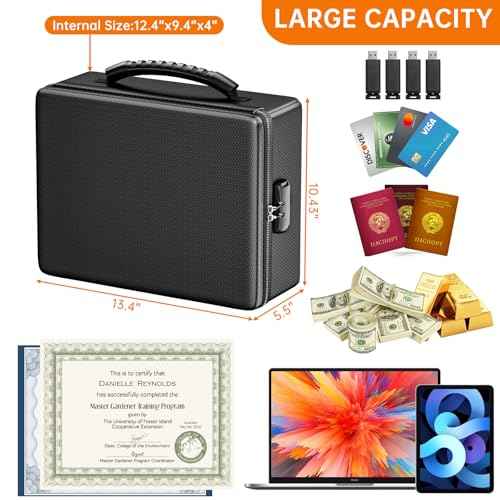 ENGPOW Fireproof Document Box with Lock, Fireproof Water Resistant Heat Insulated Safe Box Hard Case with Fireproof Zipper, Portable Home Office Travel File Organizer for Important Documents and More