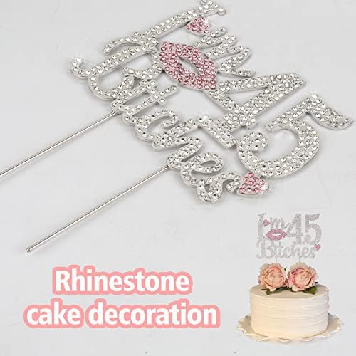 I'm 45th Funny Birthday Pink Rhinestone Cake Topper - Happy 45th Birthday Cheers to 45 Years Old Bday Party Metal Sparkly Food Centerpieces Topper Decorations Sign.