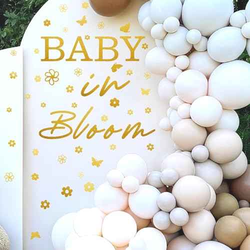 Baby in Bloom Party Decal Baby Shower Backdrop Decals Baby Welcome Sign Wall Stickers Gender Reveal Party Wall Decal for Balloon Arch First Birthday Party Decorations Wall Stickers