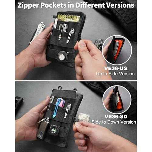 VIPERADE VE36 EDC Pouch Pocket Organizer, Slim EDC Pocket Organizer with Zipper, Tactical Pouch for Flashlight, Multitool, Pen, Notebook, Compact EDC Gear Pouch