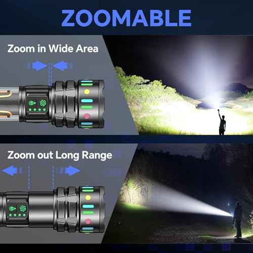 Rechargeable Flashlight High Lumens, 3000 Lumens 5000mAh Super Bright High Lumens Camping Flashlight with 11 Modes,Waterproof,Adjustable LED Multi-Flashlight for Outdoor,Camping,Walking,Tactical