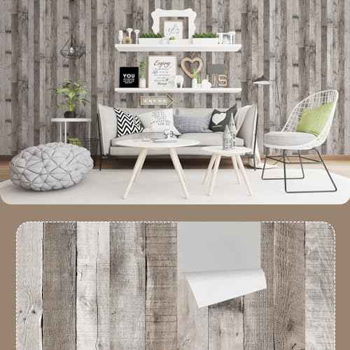 Vintage Wood Wallpaper Rustic Wood Wallpaper Stick and Peel Self Adhesive Distressed Wood Look Wallpaper Vinyl Shelf Home Wood Panel Wall Paper Covering Film 17.3"¡¿ 120"