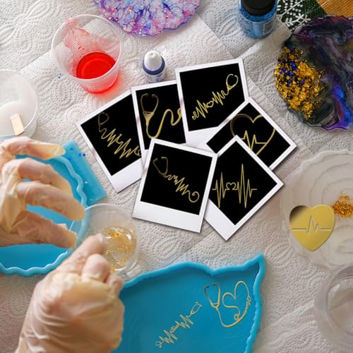OLYCRAFT 9pcs 1.6x1.6 Inch Heart Pattern Gold Metal Stickers for Scrapbooks, DIY Resin Crafts, Phone Decor