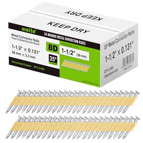 meite Metal Connector Nails, 1-1/2 Inch x .131 Inch Joist Hanger Nails, 35 Degree, Galvanized, Paper Tape Collated, Smooth Shank Framing Nails for Metal Connector Nailer (2,000 Counts)