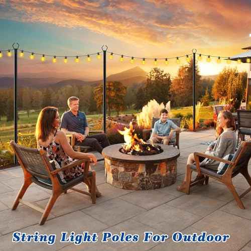 6 Pack 10Ft String Light Poles,Outside String Lights,Outdoor Light Poles with Fork,Metal Poles Stand for Patio,Backyard,Deck