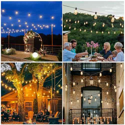 VUAA 150FT Solar Outdoor String Lights Waterproof, Solar Powered Patio Lights with 52 Shatterproof ST38 Edison Bulbs & Remote Control,LED Dimmable Solar String Lights for Outside