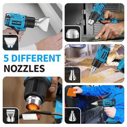 Heat Gun Cordless, Max 1022¡ÆF (550¡ÆC), Hot Air Gun Kit with 2x4.0Ah Batteries & 5 Nozzles, Lightweight Portable, Battery Heat Gun for Shrink Tubing, PVC Wrap, DIY Craft (Blue)