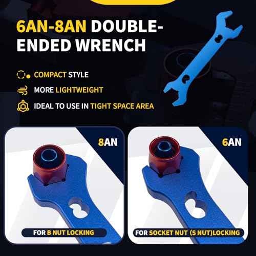 3AN-20AN AN Fitting Wrench AN Fitting Tool for AN Hose Fitting Assembly Adjustable Lightweight Aluminum Black With Double-ended AN Wrench 6AN Socket-AN8 B-nut Blue