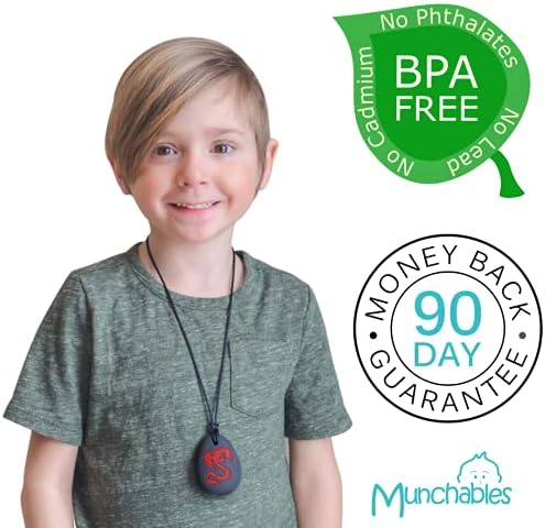 Munchables Dragon Sensory Chew Necklace - Chewy Fidget Stim Toy Jewelry for Boys and Girls (Red/Black)